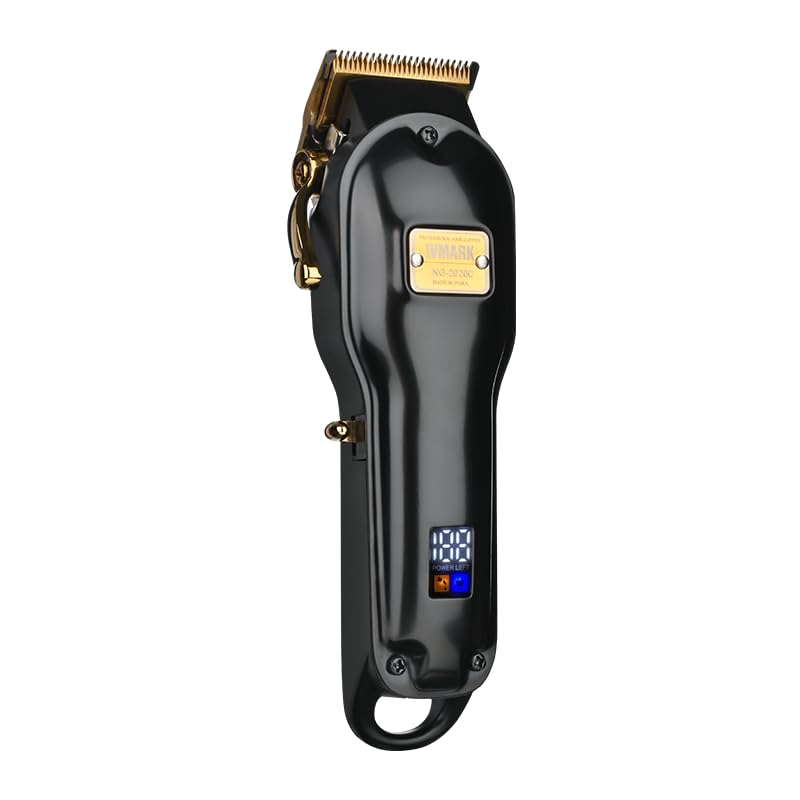 Professional Cordless Clipper All Metal Black Edition with Golden Titanium Coated Blades, 2500 Large Capacity Li-Ion Battery, 240 Minute Run Time for Professional Barbers and Stylists NG-2020C