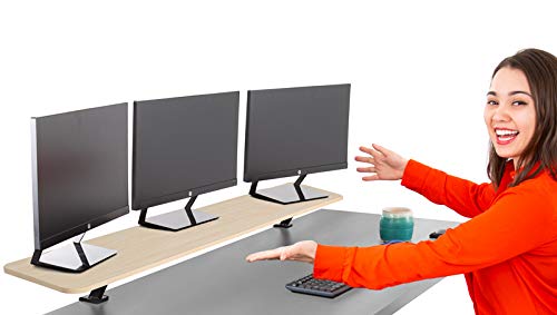 Stand Steady 55 Inch Clamp On Desk Shelf | Large Monitor Riser Supports 3 Screens for Extra Storage | Ergonomic Monitor Stand Securely Attaches to Surface with Clamp Base - No Screws (55 in/Maple)