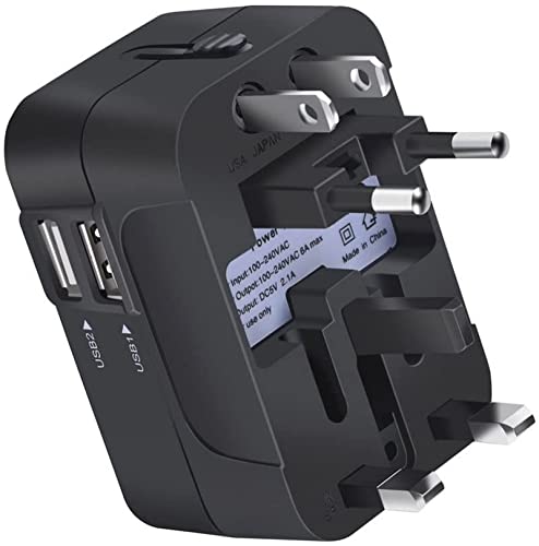 Rts All In One Universal Global Power International Travel Adaptor 2 Usb Charging Port Europe Uk/Usa/Eu/Aus Worldwide Wall Plug Charger Converter For Laptops, Phones, Tablets & More (Black)(660W Max)