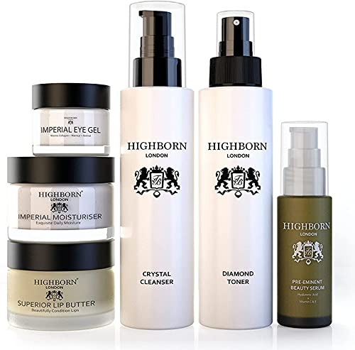 HighBornLondon Six Phase Deluxe Collection - Anti Aging Skincare Set w/Cleanser, Toner, Beauty Serum, Eye Gel, Imperial Moisturiser & Lip Butter