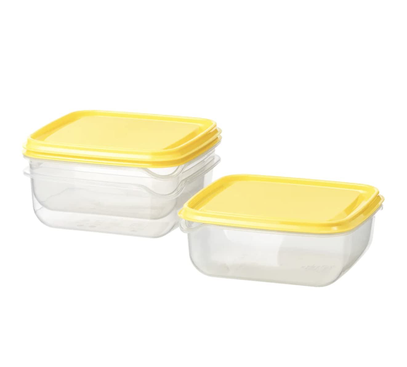 IkeaPRUTA Food Storage Square 14x14x2.25 Container 20 oz, 6 Pack BPA-Free Plastic Clear Container, Yellow lid