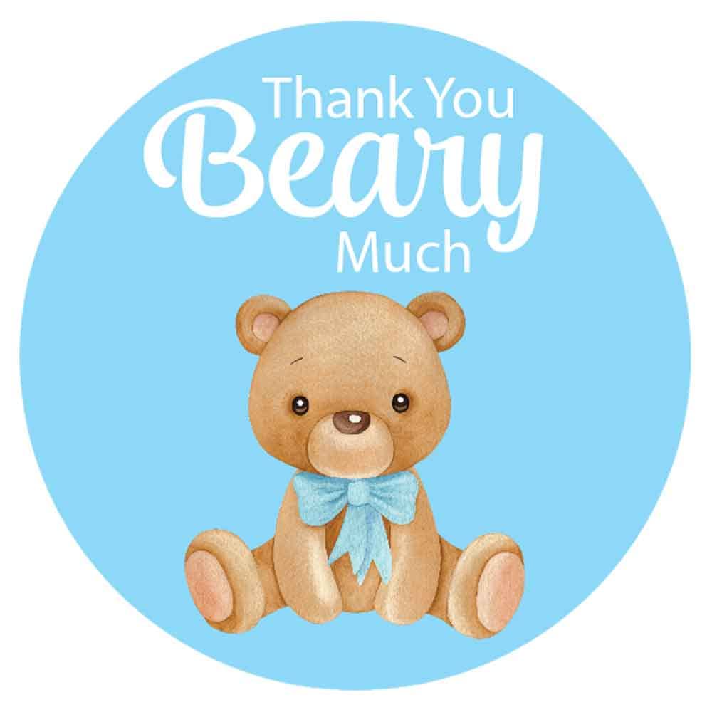 Thank You Stickers Teddy Bear Baby Shower Boy Favor Labels Set of 60 (1.9 Inch Round)