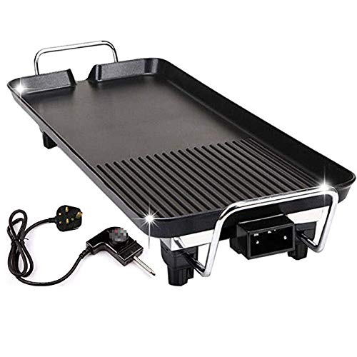 Powerful 1500Watt Electric Smokeless Table Top Grill, BBQ Griddle Non-Stick Barbecue Hot Plate for Kitchen Dinner Party Camping Festival Cooking Cast with Temperature Adjustment, Large Size