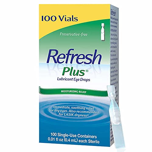 Refresh Plus Lubricant Eye Drops Long Lasting Relief Plus Protection for Mild to Moderate Dry Eye -200 Single Use Vials