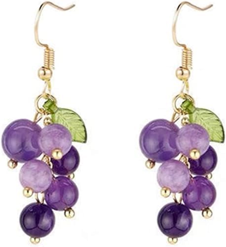 El RegaloPurple Grape Bunches Crystal Bead Drop Earrings for Girls & Women- Handmade Acrylic Fruit Dangle Drop Fashion Earrings