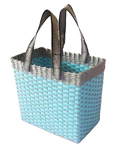 Sonas Creation PAPERUS MEDIUM Sky Blue & Grey Carry Bag Basket for Picnic Lunch Box Tiffin Water Bottle Flask Travel Shopping Handbag Eco-friendly Handmade of PAPER ROPES Size in Inch H 11 X L 12 X B6