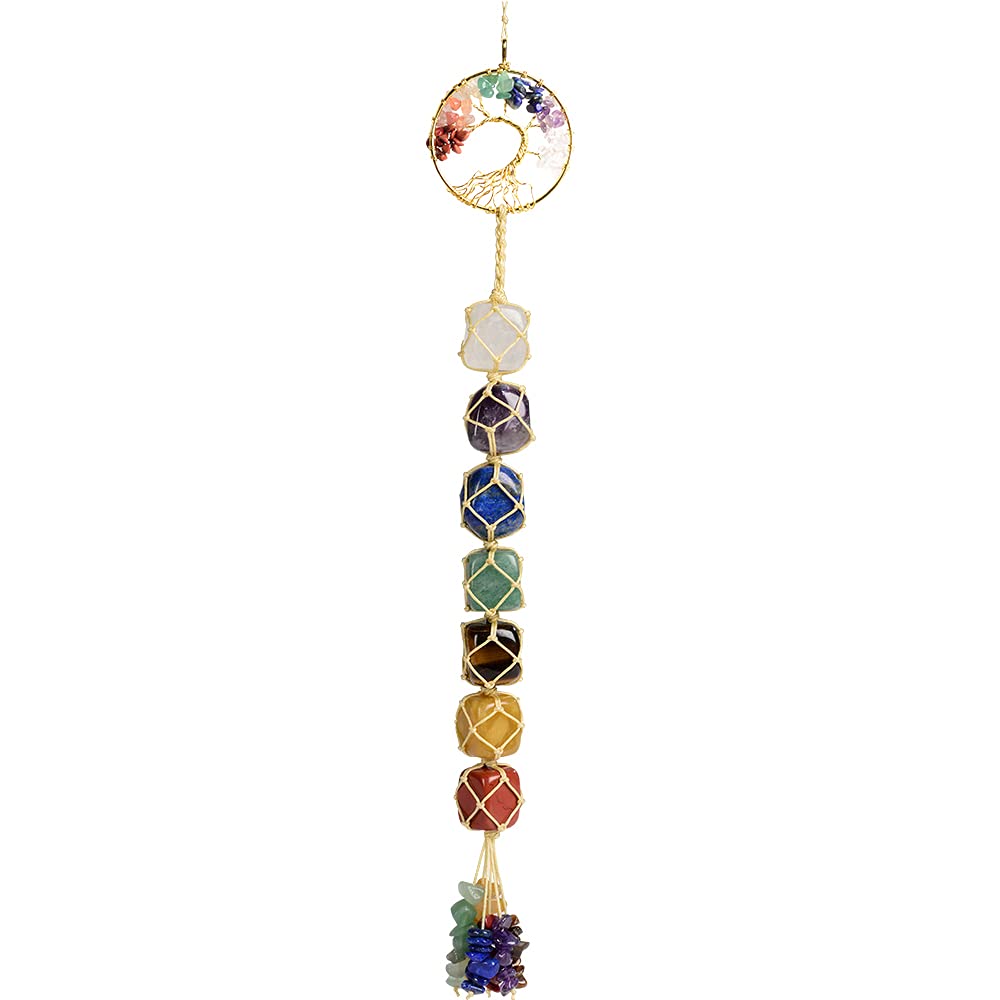 Tree of Life Handmade 7 Chakras Stones Healing Crystals Tree of Life Hanging Ornament for Home Decor