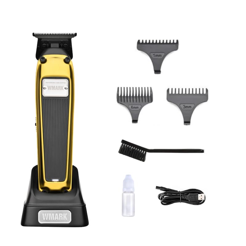 WMARK NG-2054A Men's Premium Metal Body Professional T Blade Detail Trimmer 10000H+ Brushless motor (BLDC) DLC coating Blade Pro Li Outliner Cordless 0.1 Gap Outlining for Barber Runtime 250min, GOLD