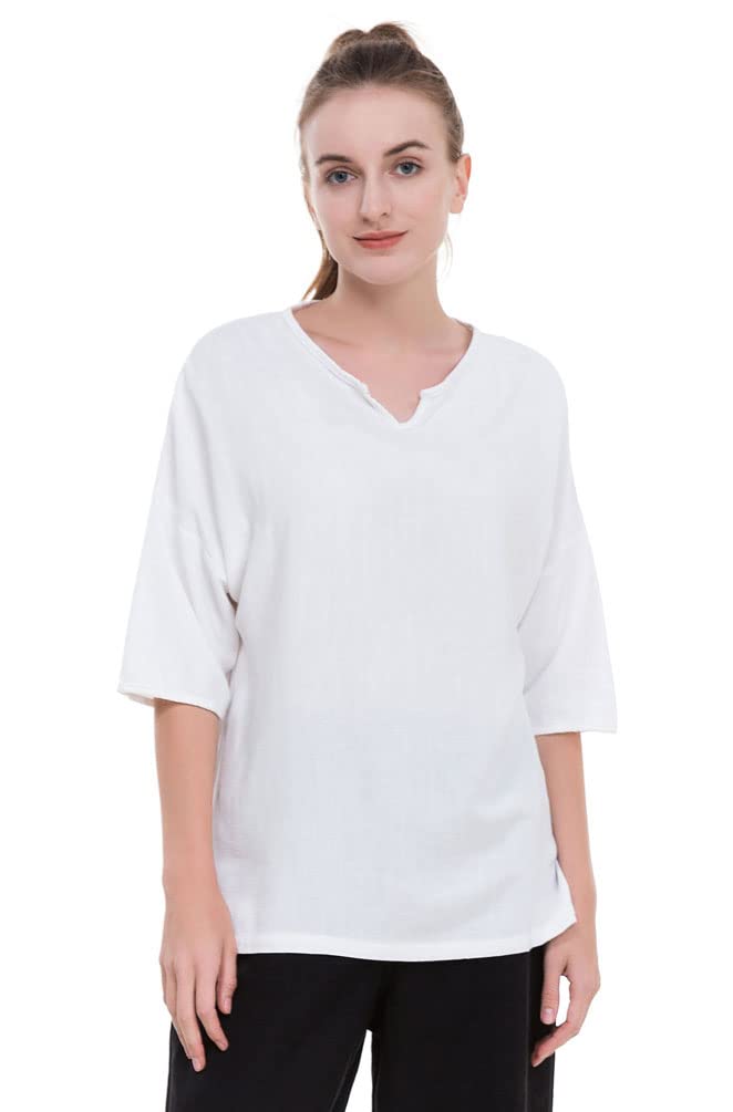 Soojun Women's Essential Casual Loose Solid Cotton Linen Tops Blouses