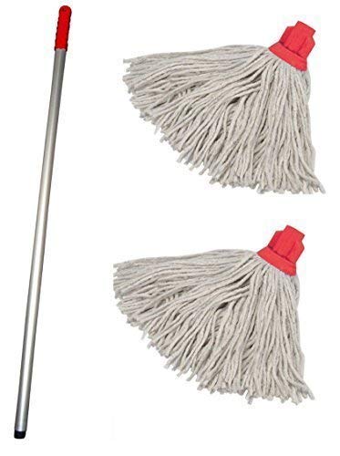 Crown SuppliesProfessional Colour Coded Mop Handle and 2 Mop Heads - Colour Red