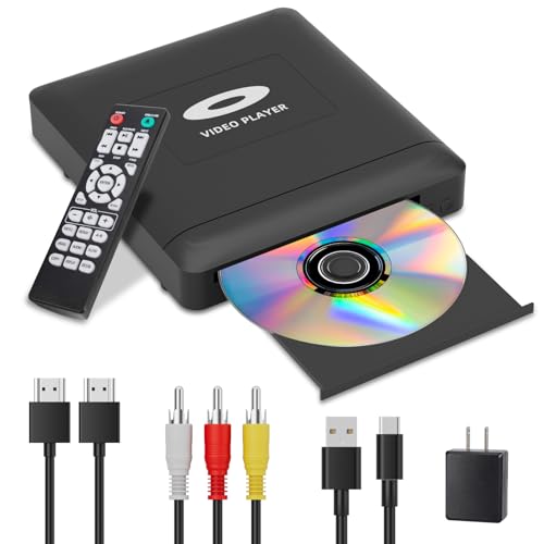 Mini HD DVD Player mit HDMI,1080P Region Free DVD Player für Smart TV, HDMI/RCA Ausgangskabel inklusive, Geringeres Rauschen, Eingebautes PAL/NTSC, CD Player für Zuhause