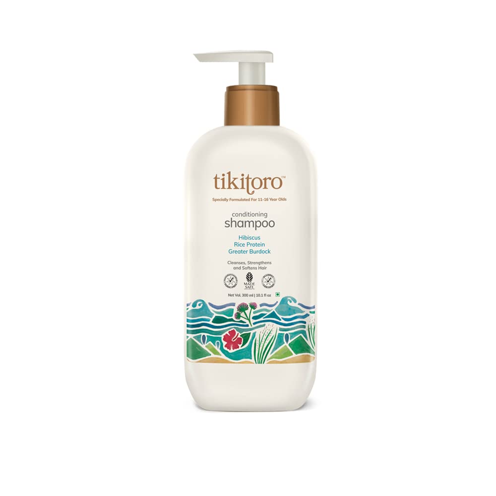 Tikitoro Teens Conditioning Shampoo 100% Vegan with Hibiscus, Rice Protein, Greater Burdock Extract, Cleanses, Strengthens & Softens Hairs, (Age: 11+) (300ml x 1)