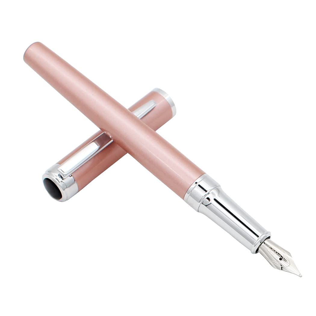 Abcsea 1 Piece Stainless Steel Fountain Pen, Fine Nib Fountain Pen, Business Pen, Light Fountain Pen, For Gift, School, Work, Rose Gold