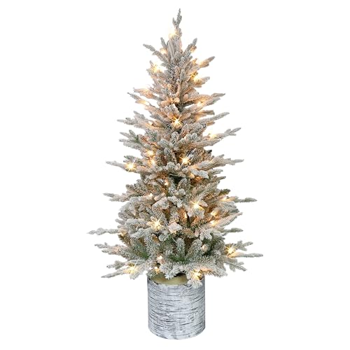 Puleo International 4.5 Foot Pre-Lit Potted Flocked Arctic Fir Artificial Christmas Tree with 70 UL-Listed Clear Lights