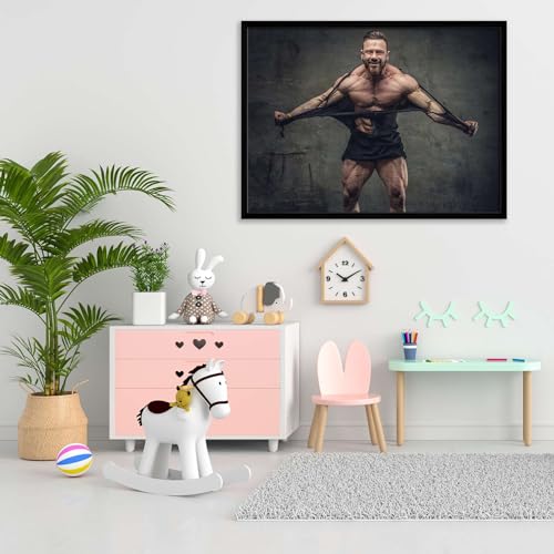 ArtzFolio Huge Bodybuilder Rend His Garments Canvas Painting Black Wooden Frame 27inch x 20inch (68.6cms x 50.8cms)