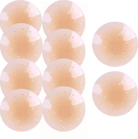 NivagenAdhesive Invisible Nippleless Covers for Women, Reusable Round Breathable Holes Refreshing Silicone Pasties, Adhesive Petals Nipple Covers 5 Pairs Nude