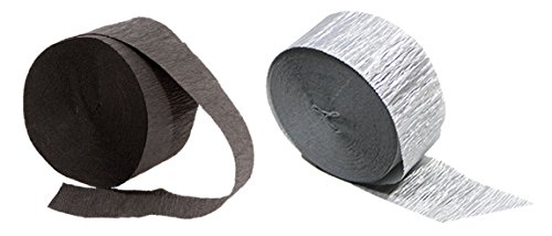 Black and Metallic Silver Crepe Paper Streamers, 4 Rolls Total, Made in USA