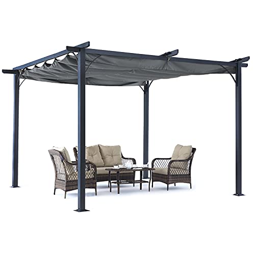 ABCCANOPY Patio Pergola 11x11 - Outdoor Sun Shade Canopy with Retractable Shade for Garden Porch Backyard (Dark Gray)