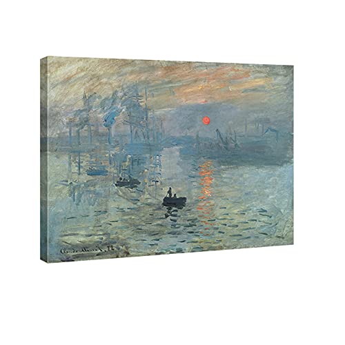 Wieco Art Impression Sunrise Canvas Prints Wall Art of Claude Monet Famous Oil Paintings Reproduction Seascape Ocean Sea Beach Pictures for Home Decorations Modern Stretched and Framed Giclee Artwork