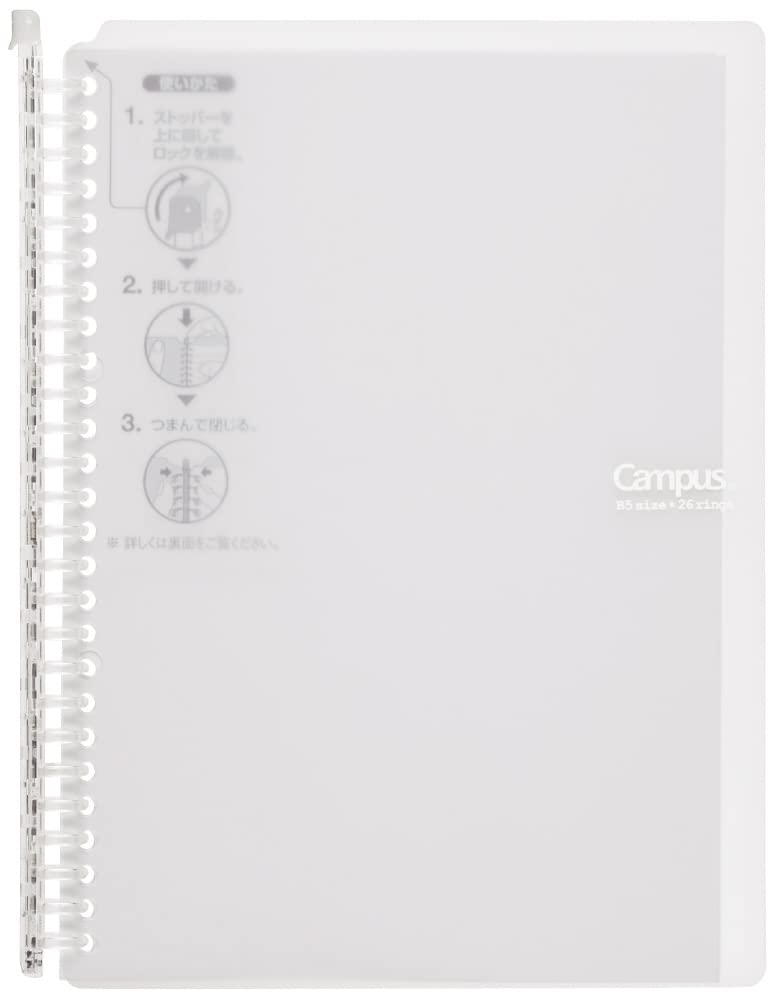 KOKUYOCampus Smart Ring Binder, B5 Transparent Binder Notebook Up to 60 Sheets 26 Holes Slim Binder Folder with 10 Extra Campus Sarasara Loose-Leaf Paper for Work, Study and Journal, Japan Import