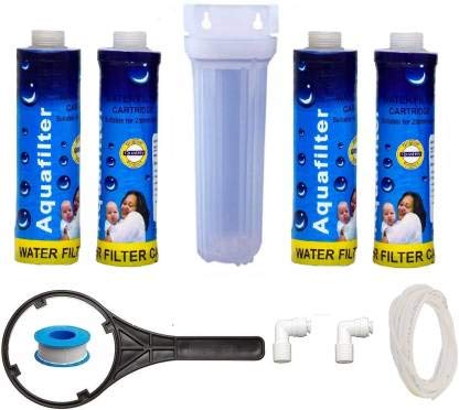 GE Filtration Prefilter Set kit for All Domestic RO Water Purifier Complete Filter Set Included Transparent housing with 4pcs Spun Filter 10inch,Wrench,Elbows,Teflon and Pipe 2 Meter 1/4