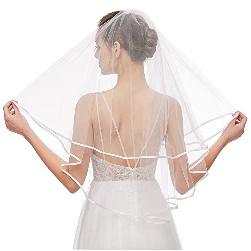 NanchorBridal Veil Women's Simple Tulle Short Wedding Veil Satin Edge With Comb for Wedding Bachelorette Party