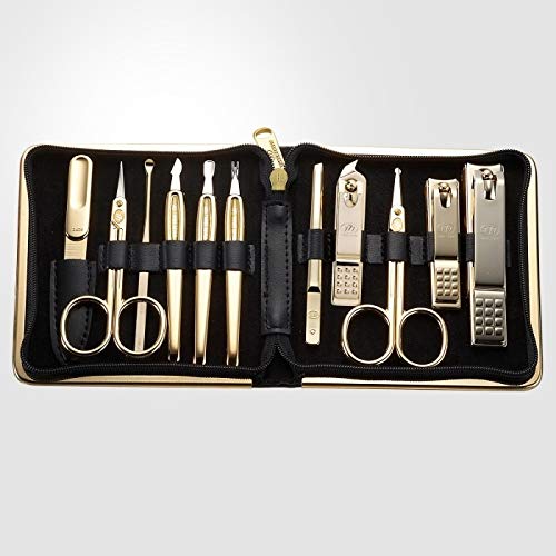 Korean Nail Clipper! World No. 1 Three Seven (777) Travel Manicure Grooming Kit Nail Clipper Set Gift Set Premium Nail Clipper Set (10 PCs), MADE IN KOREA, SINCE 1975. (Gold-Red Case)