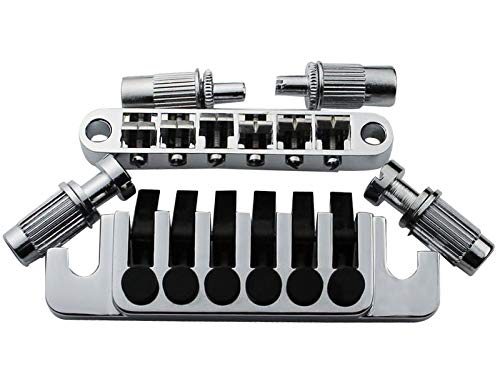 Guyker Guitar Tune-O-Matic Saddle Bridge GM003 and Vintage Stop Bar Lock TP6 Tailpiece Combo Replacement Compatible with Les Paul LP SG Style 6 Strings Electric Guitar (Chrome)