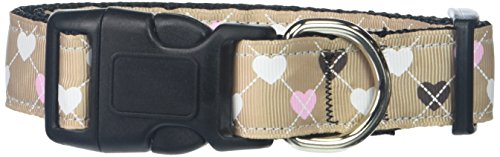 Mirage Pet Products Argyle Hearts Nylon Ribbon Collar for Pets, Medium, Tan