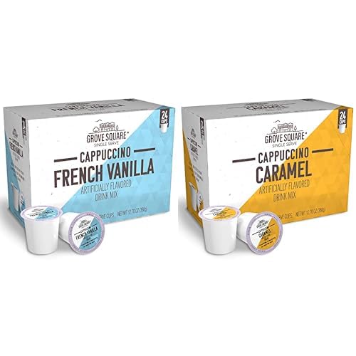 Grove Square Coffee Pods Bundle: Cappuccino French Vanilla (24 Ct.) and Cappuccino Caramel (24 Ct.)