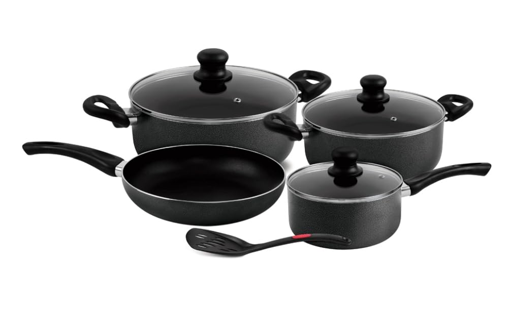 Royalford Non-stick Cookware Set, 8 pieces Cookware Set – Scratch Resistant, Tempered Glass Lids, 2.5 MM Body Thickness, Bakelite Knobs, and CD Bottom