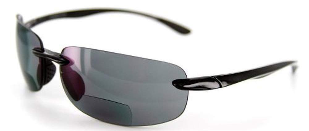 Aloha Eyewear"Oahu Sun Rimless Lightweight TR-90 Bifocal Reading Sunglasses (Black/Smoke +2.50)