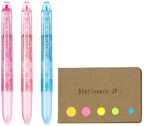 Pilot Hi-tec-c Coleto 5 Color Multi Pen Body Component, Dot Pattern, Rubber grip, 3-pack, Sticky Notes Value Set