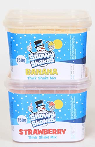 Snowycones - Snowy Shakes Milkshake, Thick Shake Mix 2 x 250g Chocolate, Strawberry, Banana, Vanilla (Strawberry & Banana)