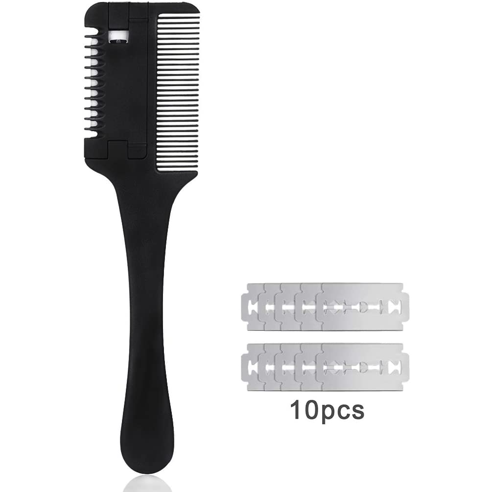 ETERCYCLE Hair Cutter Comb with Extra Razors - Perfect for Men, Women, and Kids - Trim, Thin, and Style with Ease - Sleek Black Design - Hair Cutting and Thinning Tool