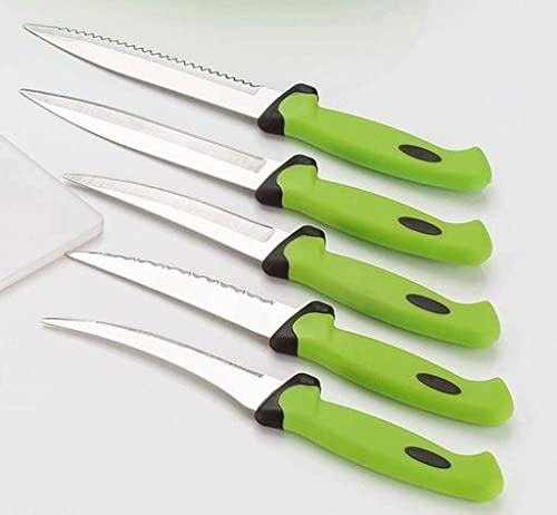 LOOZITO Multipurpose Stainless Steel Fine Edge Knife Set with Perfect Grip Handle for Home Kitchen Knives Chaku Set Combo - Pack of 5 Piece (Green)