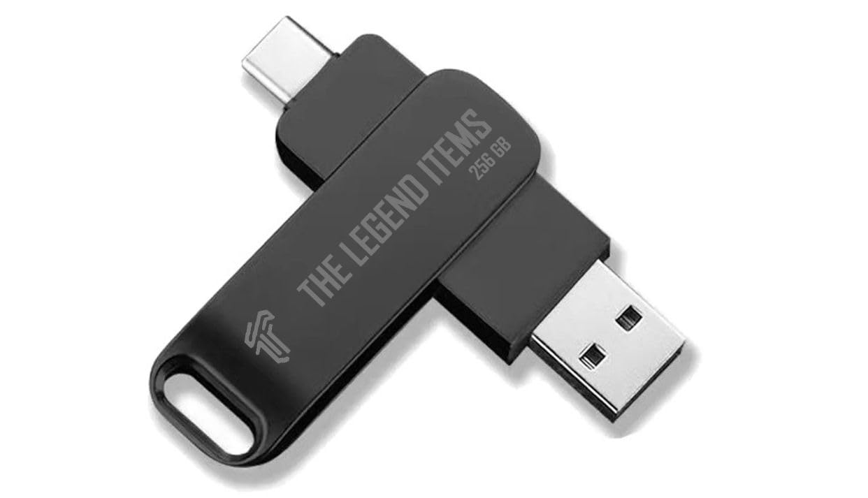 The Legend Items 256GB USB 3.2 Gen 1 Flash Drive, USB A and USB C Dual Drive 2 in 1 Thumb Drive Swivel Design Jump Drive Memory Stick for Android Device/Tablet/Laptop/PC/Phone (Black)