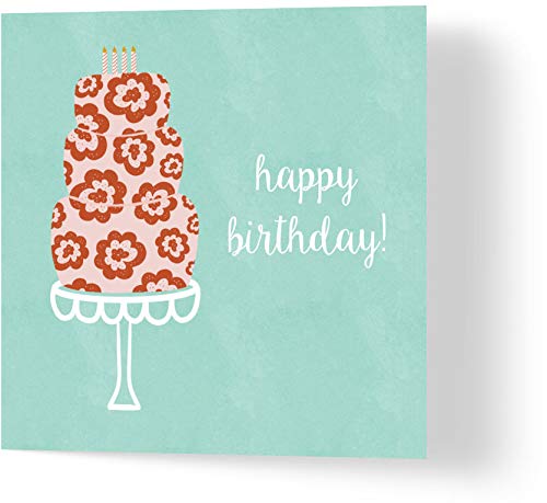 Wuzci "Retro Floral Happy Birthday Cake Birthday Card, 150 mm Length x 150 mm Width