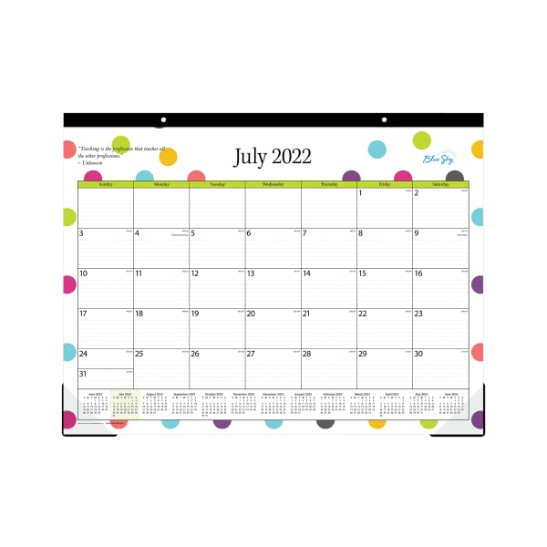 Blue Sky2022-2023 Academic Year Teacher Monthly Desk Pad Calendar, 22" x 17", Trim Tape Binding, Two-Hole Punched, Ruled Blocks, Dots (105496-A23)