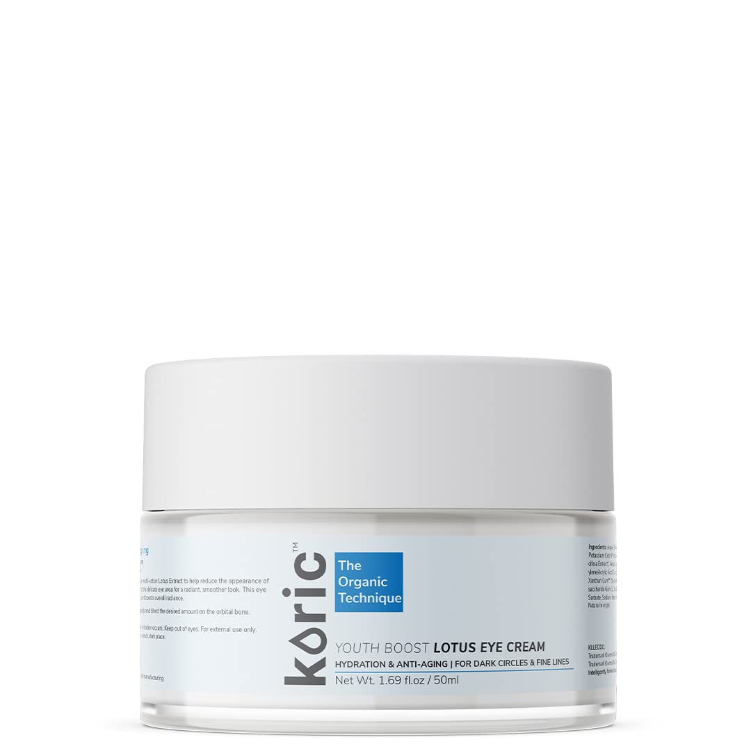 Koric Hydration & Anti-Aging Youth Boost Lotus Eye Cream For dark circles & fine lines, Targets Puffiness & Reduces Crows Feet with 0.5% Vitamin E & Cucumber Extract, pH: 5.0