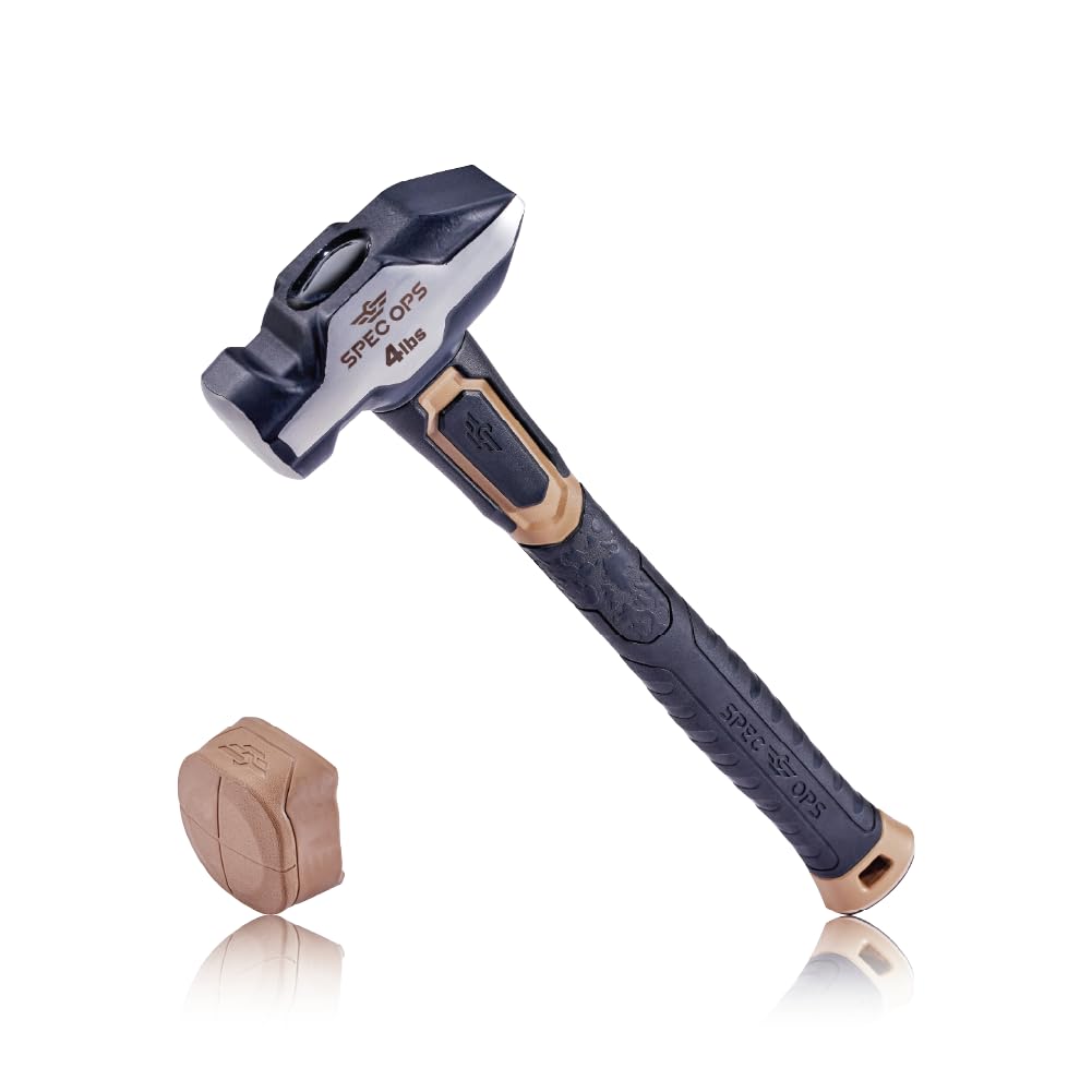 Spec Ops Tools Blacksmith Hammer, 4 lb Sledge hammer with Removable Soft Mallet Cap & Bi-Material Shock Absorbing & Vibration Dampening Handle, 3% Donated to Veterans, Black/Tan