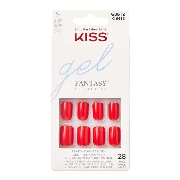 KISS Gel Fantasy Collection Glue-On Manicure Kit, Whatever, Short Length Square Fake Nails Includes 28 False Nails, Nail Glue, Nail File, and Manicure Stick