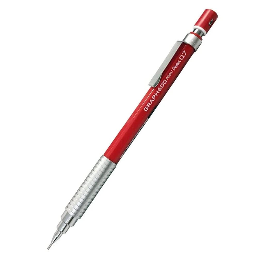 Pentel GraphGear 600 0.7 Mm Mechanical Drafting Pencil | Lead Of Grade HB | Mini Interchangeable Eraser With Retractable Mechanism | Swing Grip | Pack Of 1 | Body Color May Vary (PG607)