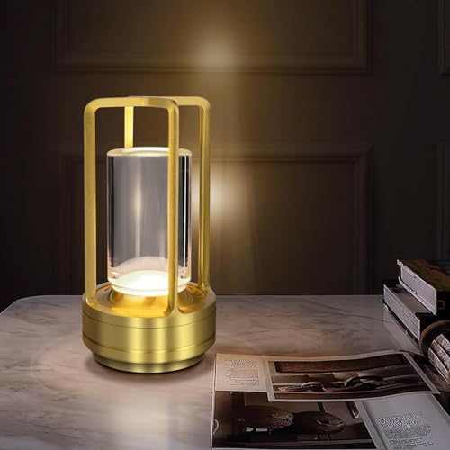 Azazaza Lumisom Crystal Lamp, Touch Dimmable Bedside Lamps 3 Colors Table Lamp, USB Rechargeable Cordless Crystal Lamp Lantern for Bedroom Bar Camping