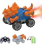 iBlivers Remote Control Building Dinosaur Car, Monster Truck 2 Shapes Dino Replacement with Spray...