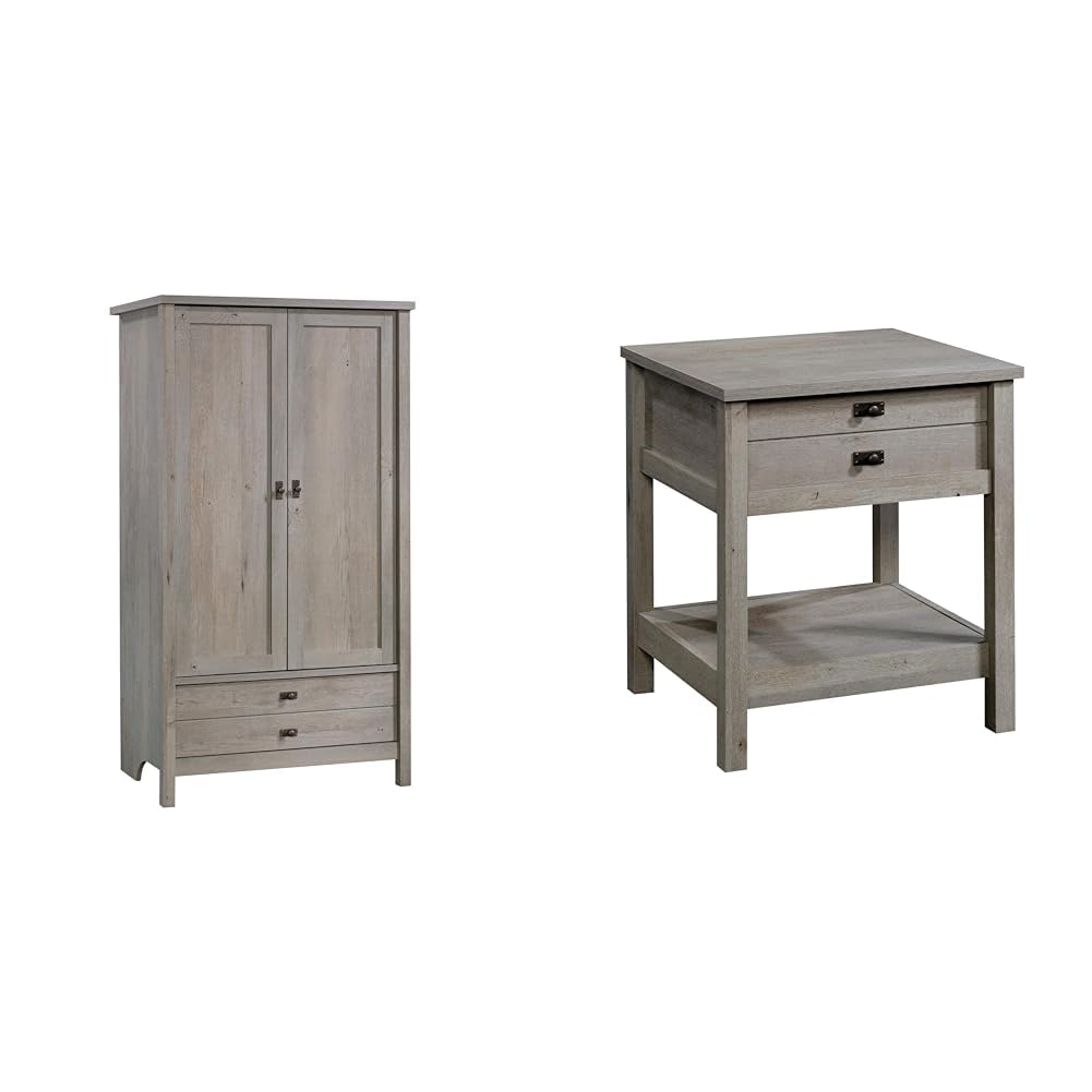 Sauder Cottage Road Armoire, L: 32.44" x W: 21.73" x H: 59.17", Mystic Oak Finish & Cottage Road Night Stand, L: 21.18" x W: 19.45" x H: 24.06", Mystic Oak Finish