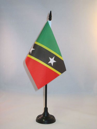 AZ FLAG Saint Kitts and Nevis Table Flag 4'' x 6'' - Nevisian Desk Flag 15 x 10 cm - Black Plastic Stick and Base