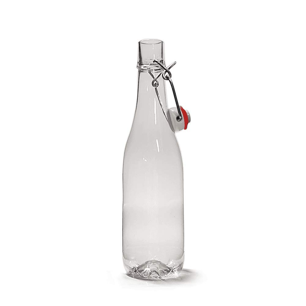 Swing Top Bottles 500ml Clear PET Plastic - 6 Pack with Mounted Flip Tops