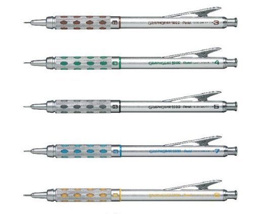 Pentel Graphgear 1000 Automatic Drafting Pencil, 0.3 mm, 0.4 mm, 0.5 mm, 0.7 mm, 0.9 mm 5pics Set