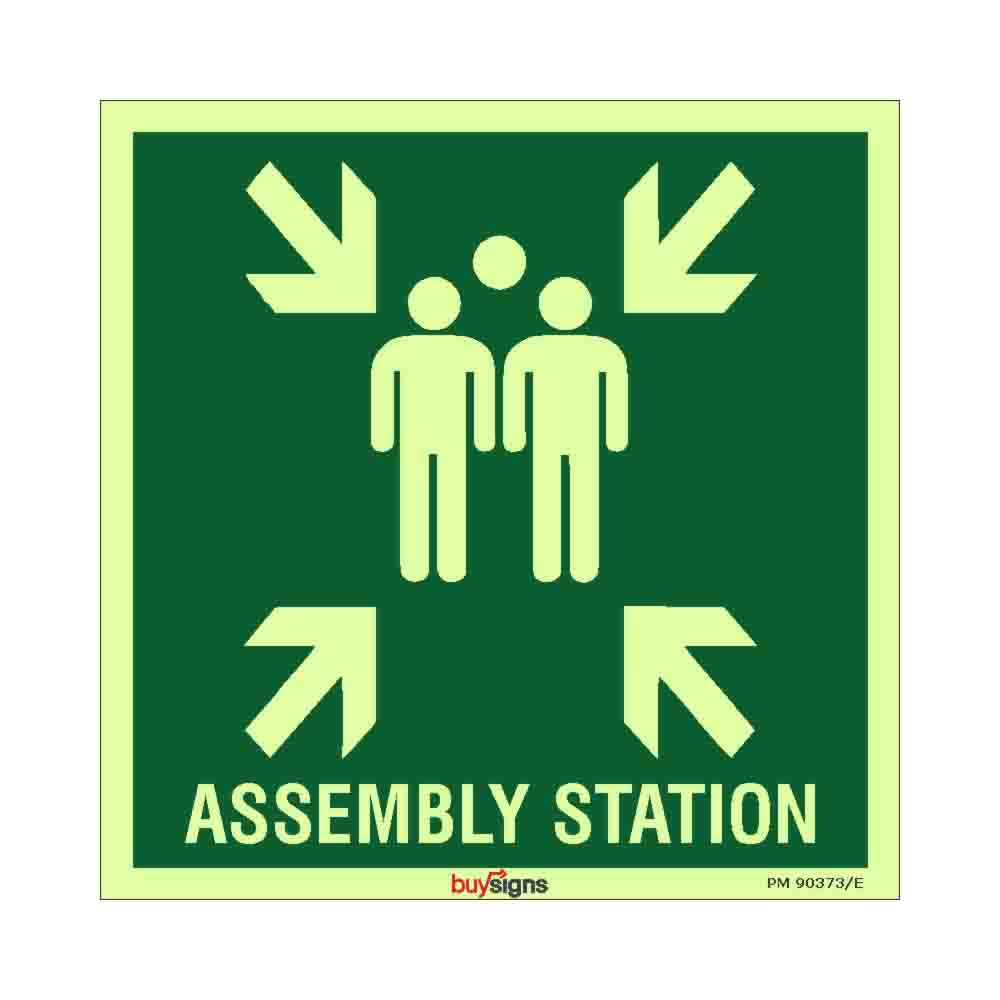 Buysigns.in - Assembly Station Autoglow Sign in English - Glow in Dark Micro Laminated Autoglow Vinyl Sticker - (Square, 18 Inch X 18 Inch, Multicolor)